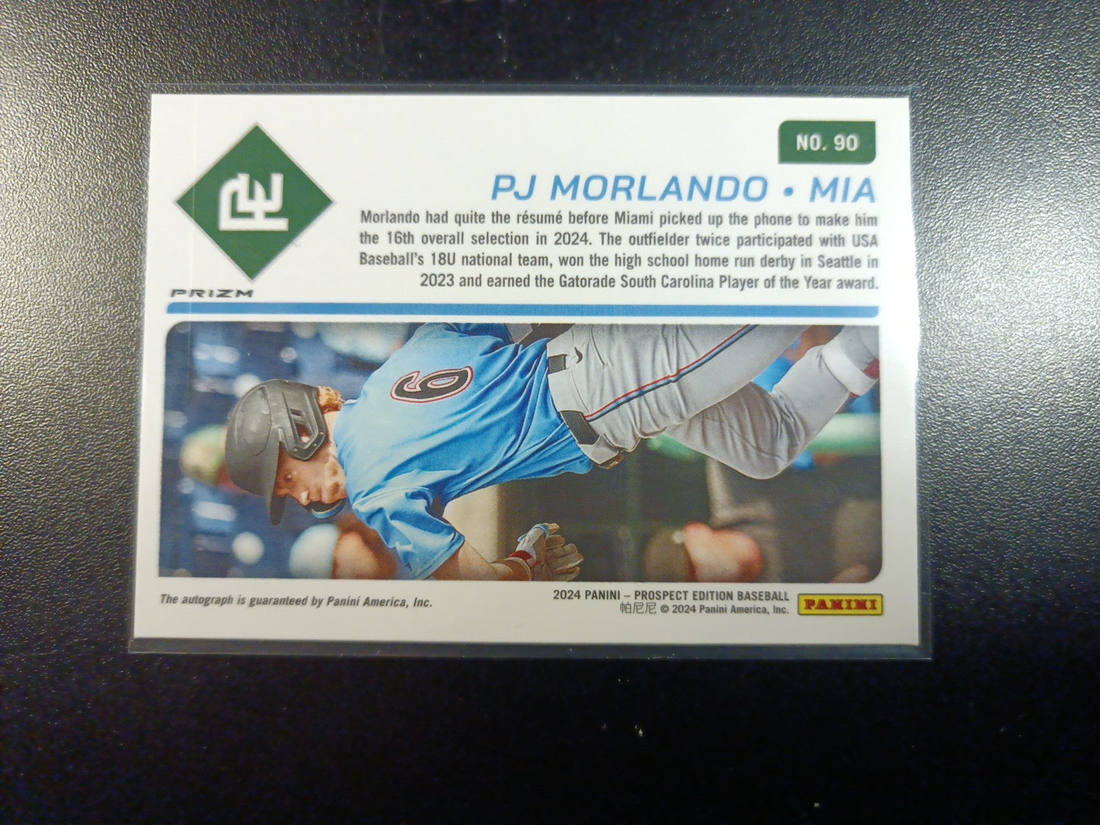 Autograph PJ Morlando Miami Marlins Rookie Baseball Card Panini Prospects 2024