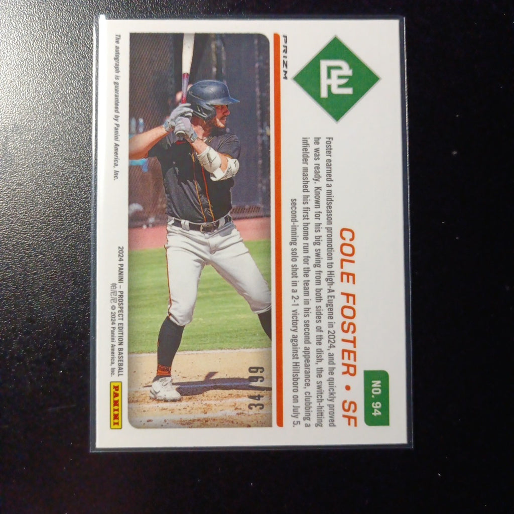# /99 Red Checkered Prizm Auto Cole Foster Panini Prospect Rookie Baseball Card