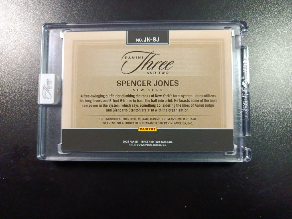# 4/32 On Card Autograph Game Used Jersey Spencer Jones Yankees Baseball Panini 