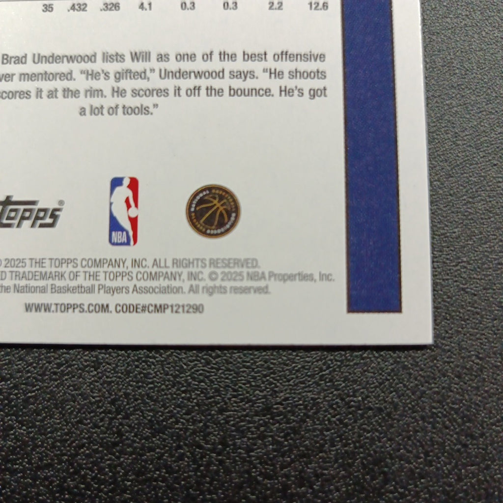 2025-26 Topps Basketball Card Will Riley Silver Foil 45th Anniversary