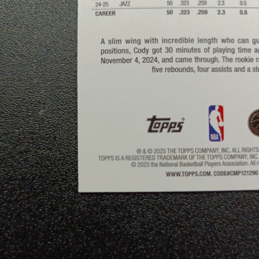 2025-26 Topps Basketball Card Cody Williams Silver Foil 45th Anniversary