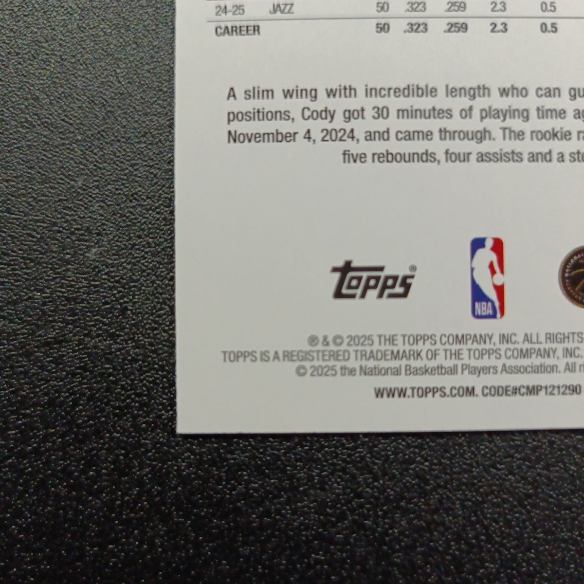 2025-26 Topps Basketball Card Cody Williams Silver Foil 45th Anniversary