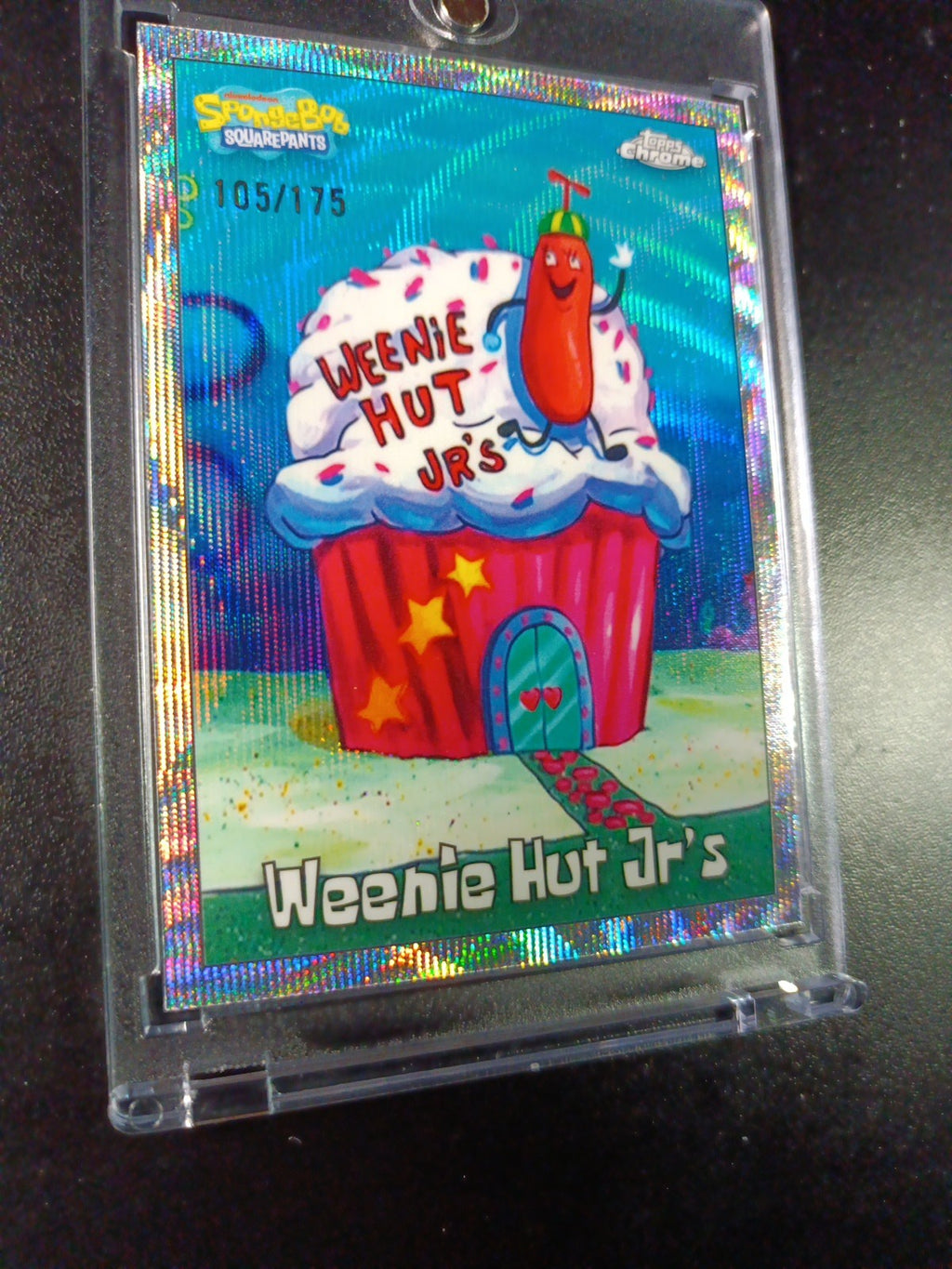 SpongeBob # 105/175 Silver Wave Refractor Weenie Hut Jr's Card Topps Chrome /175