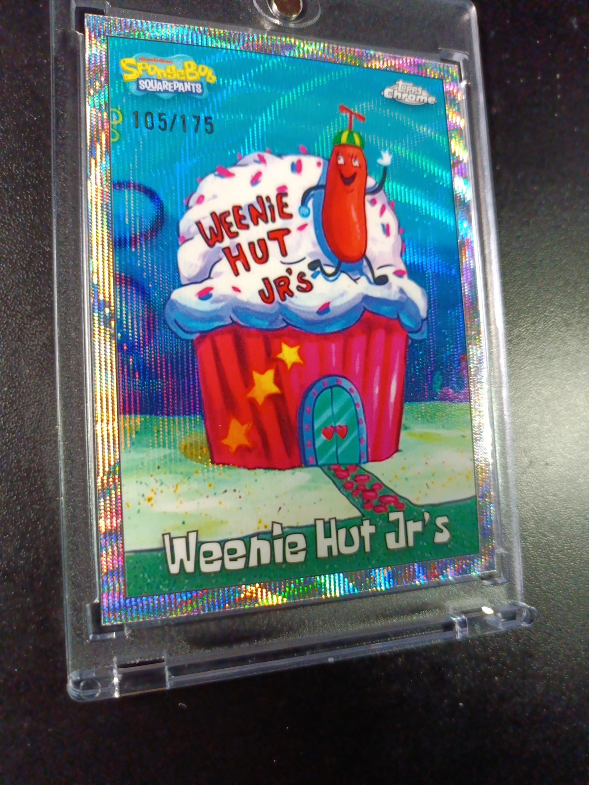 SpongeBob # 105/175 Silver Wave Refractor Weenie Hut Jr's Card Topps Chrome /175