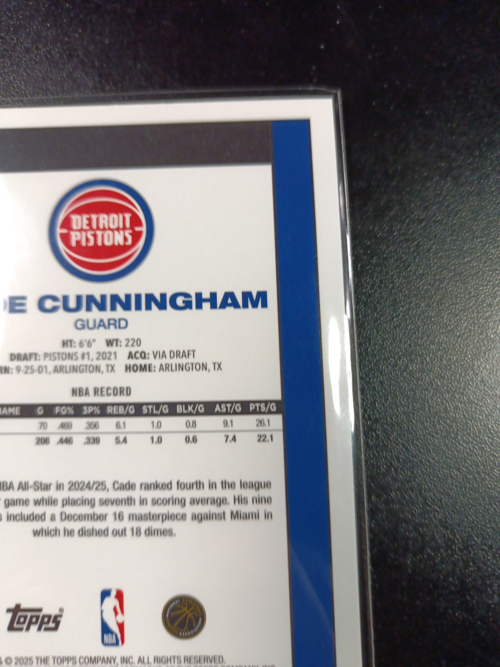 Mojo Refractor Cade Cunningham 45th Anniversary Card 25-26 Topps Basketball NBA