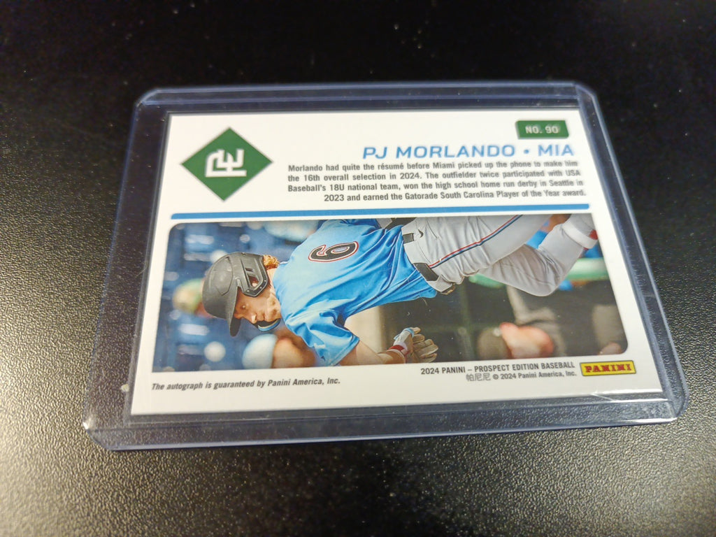 Autograph PJ Morlando Miami Marlins Rookie Baseball Card Panini Prospects 2024