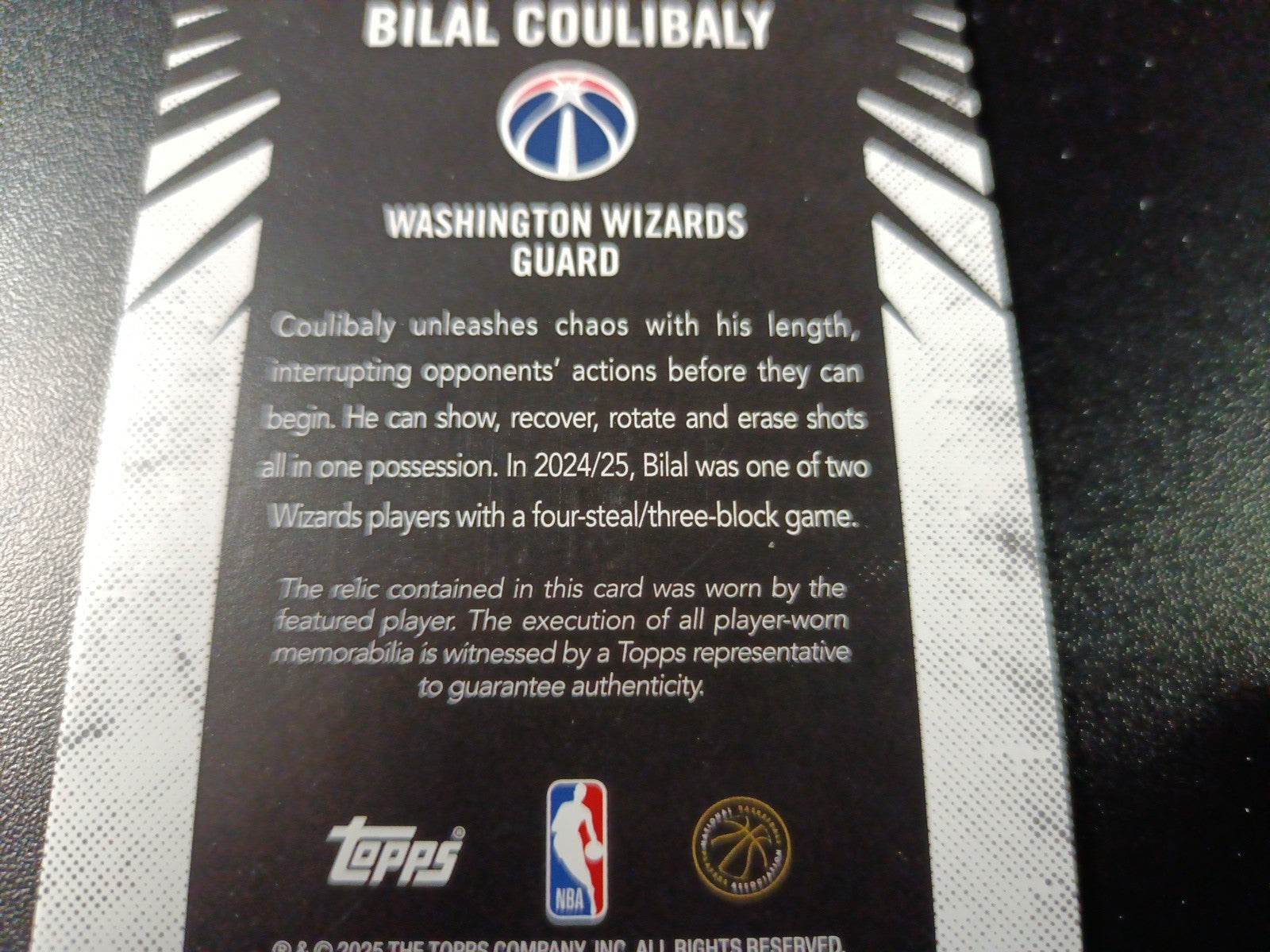/99 Topps Basketball 2025-26 Card Bilal Coulibaly Jersey Patch Relic Green Prizm