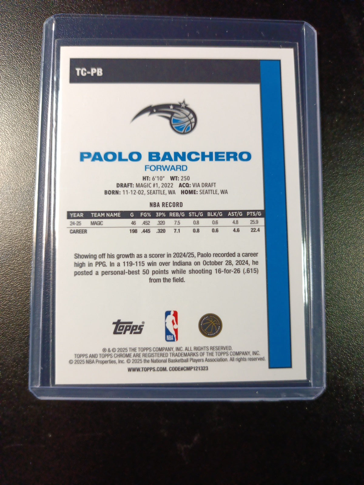 Mojo Refractor Paolo Banchero 45th Anniversary Card 25-26 Topps Basketball NBA