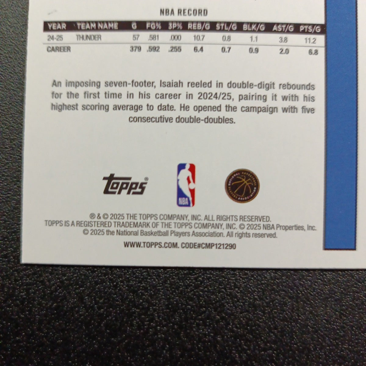 2025-26 Topps Basketball Card Isaiah Hartenstein Silver Foil 45th Anniversary