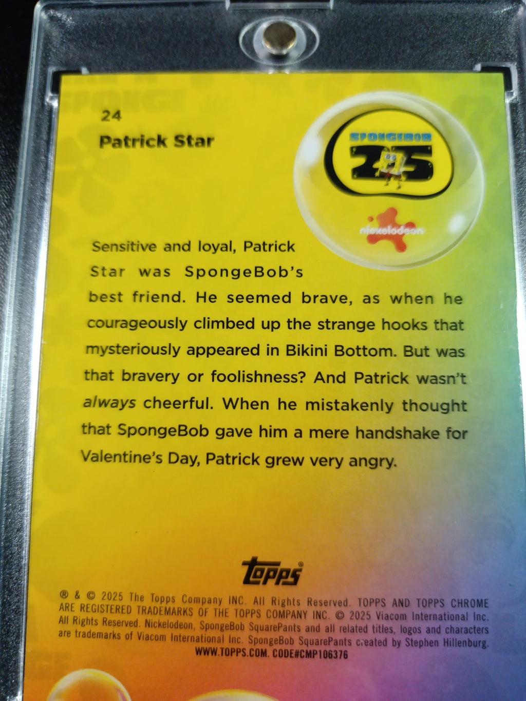 SpongeBob # 31/199 Patrick Star Aqua Lava Refractor Card Topps Case Hit /199