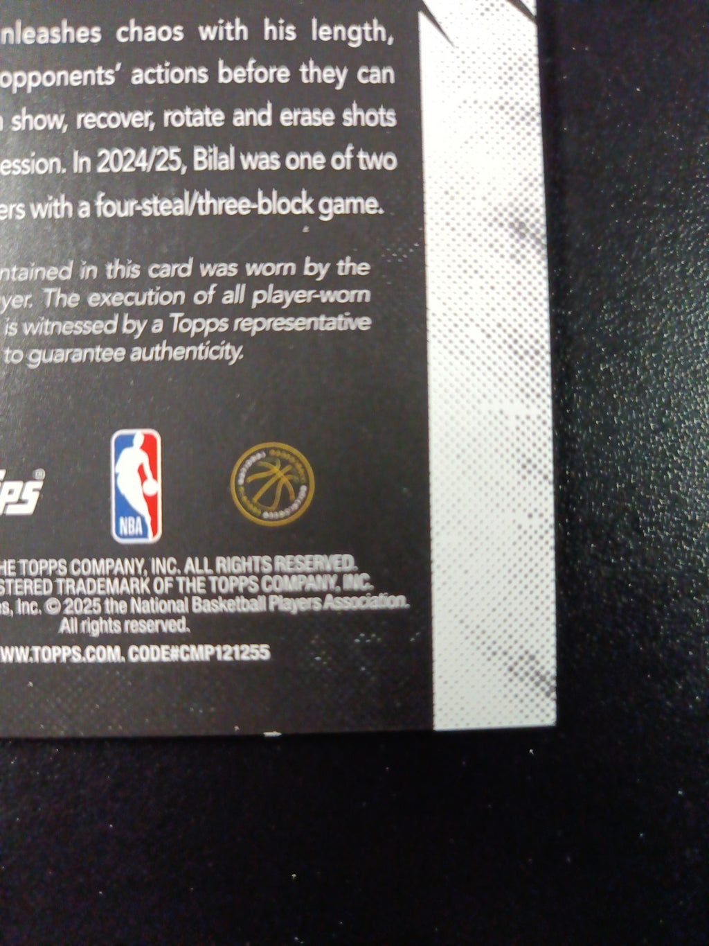 /99 Topps Basketball 2025-26 Card Bilal Coulibaly Jersey Patch Relic Green Prizm