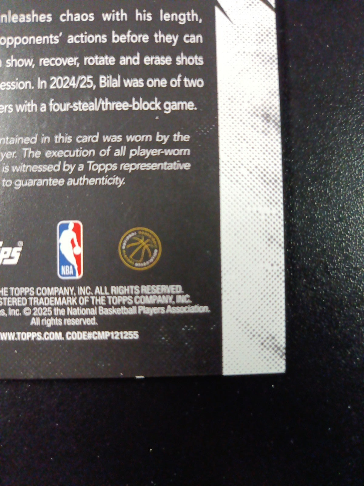 /99 Topps Basketball 2025-26 Card Bilal Coulibaly Jersey Patch Relic Green Prizm