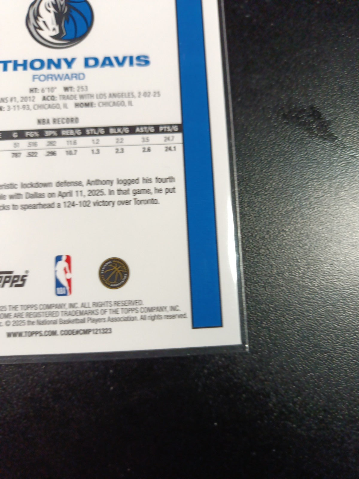 Mojo Refractor Anthony Davis 45th Anniversary Card 25-26 Topps Basketball NBA