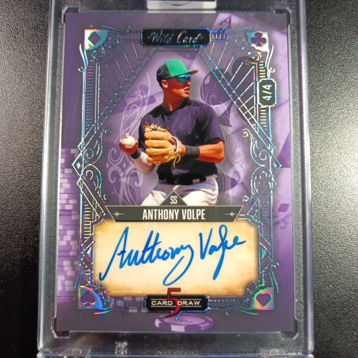 # 4/4 Autograph Anthony Volpe Holo Foil Purple Rookie Baseball Wild Card /1