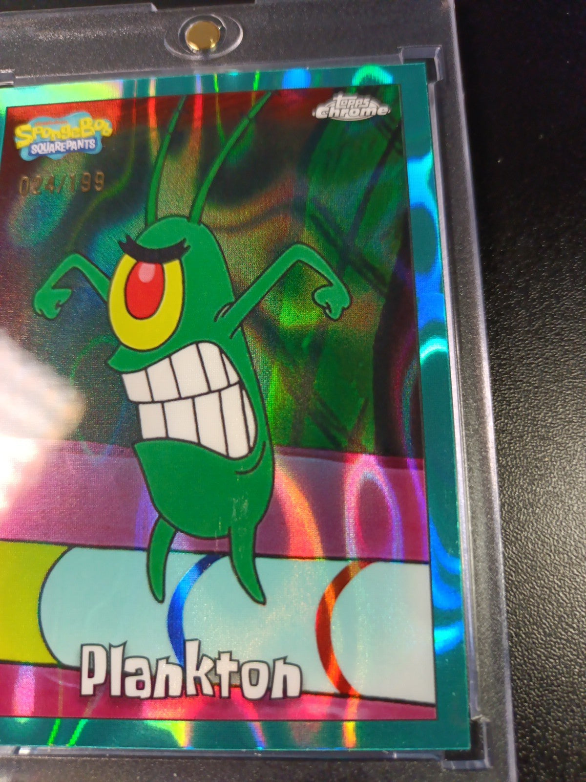 SpongeBob #/199 Plankton Aqua Green Wave Prizm Refractor Topps Chrome 2025