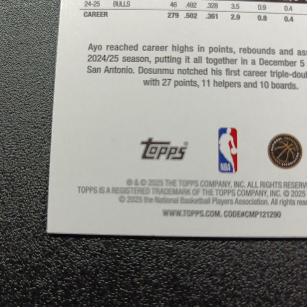 2025-26 Topps Basketball Card Ayo Dosunmu Silver Foil 45th Anniversary