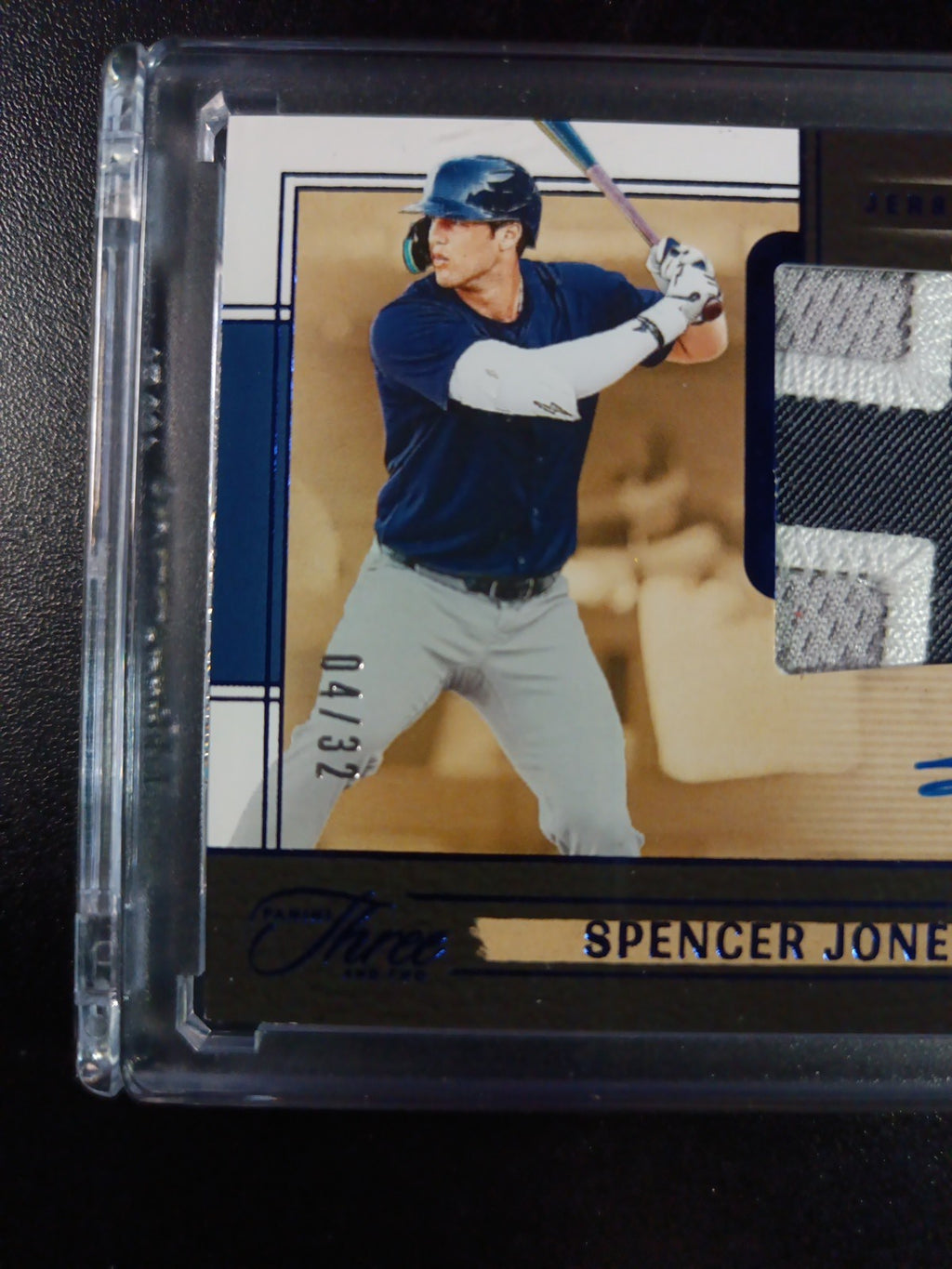 # 4/32 On Card Autograph Game Used Jersey Spencer Jones Yankees Baseball Panini 