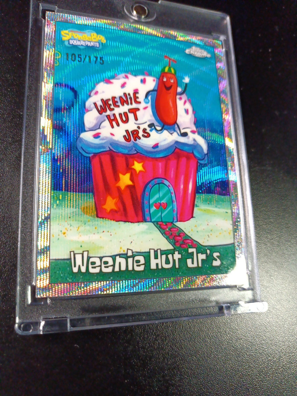 SpongeBob # 105/175 Silver Wave Refractor Weenie Hut Jr's Card Topps Chrome /175