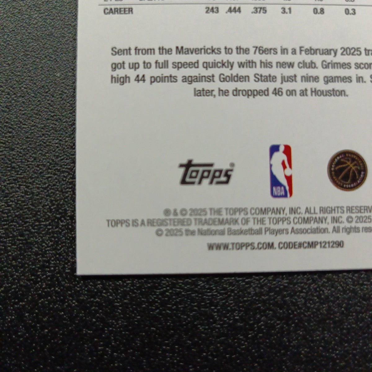 2025-26 Topps Basketball Card Quentin Grimes Silver Foil 45th Anniversary