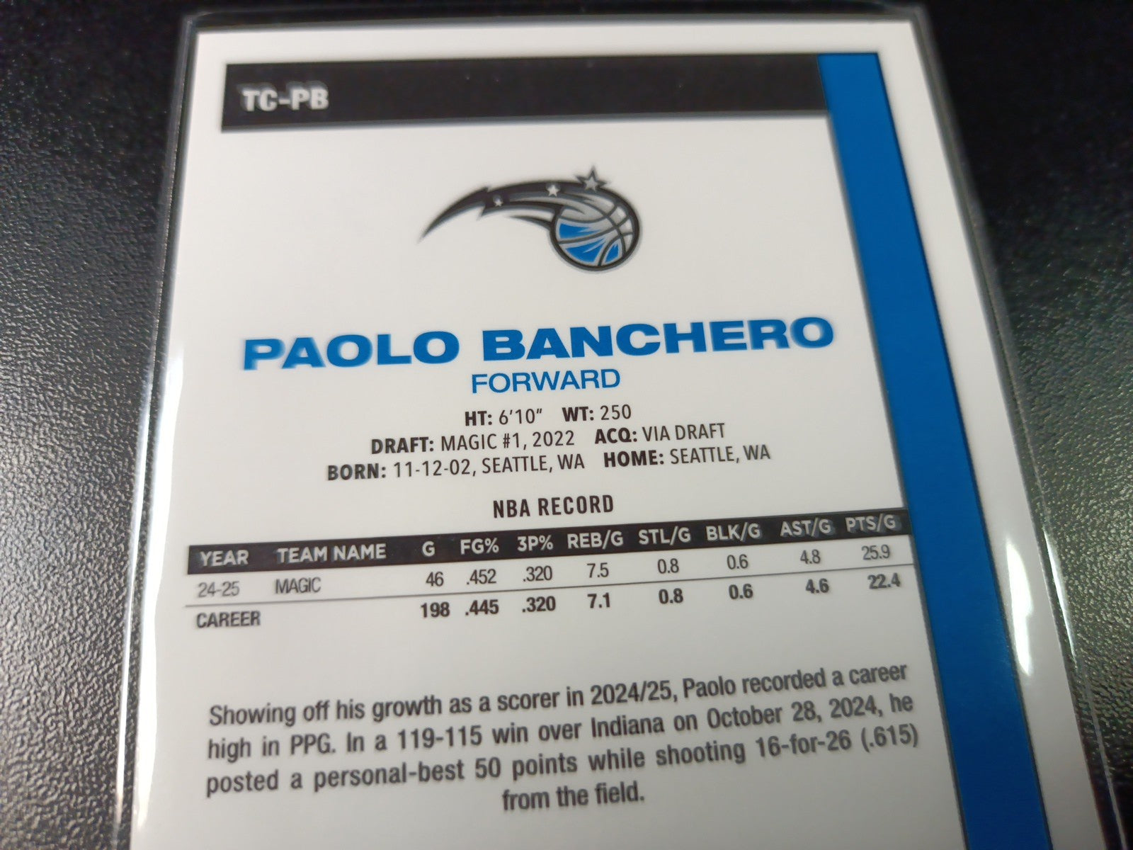 Mojo Refractor Paolo Banchero 45th Anniversary Card 25-26 Topps Basketball NBA