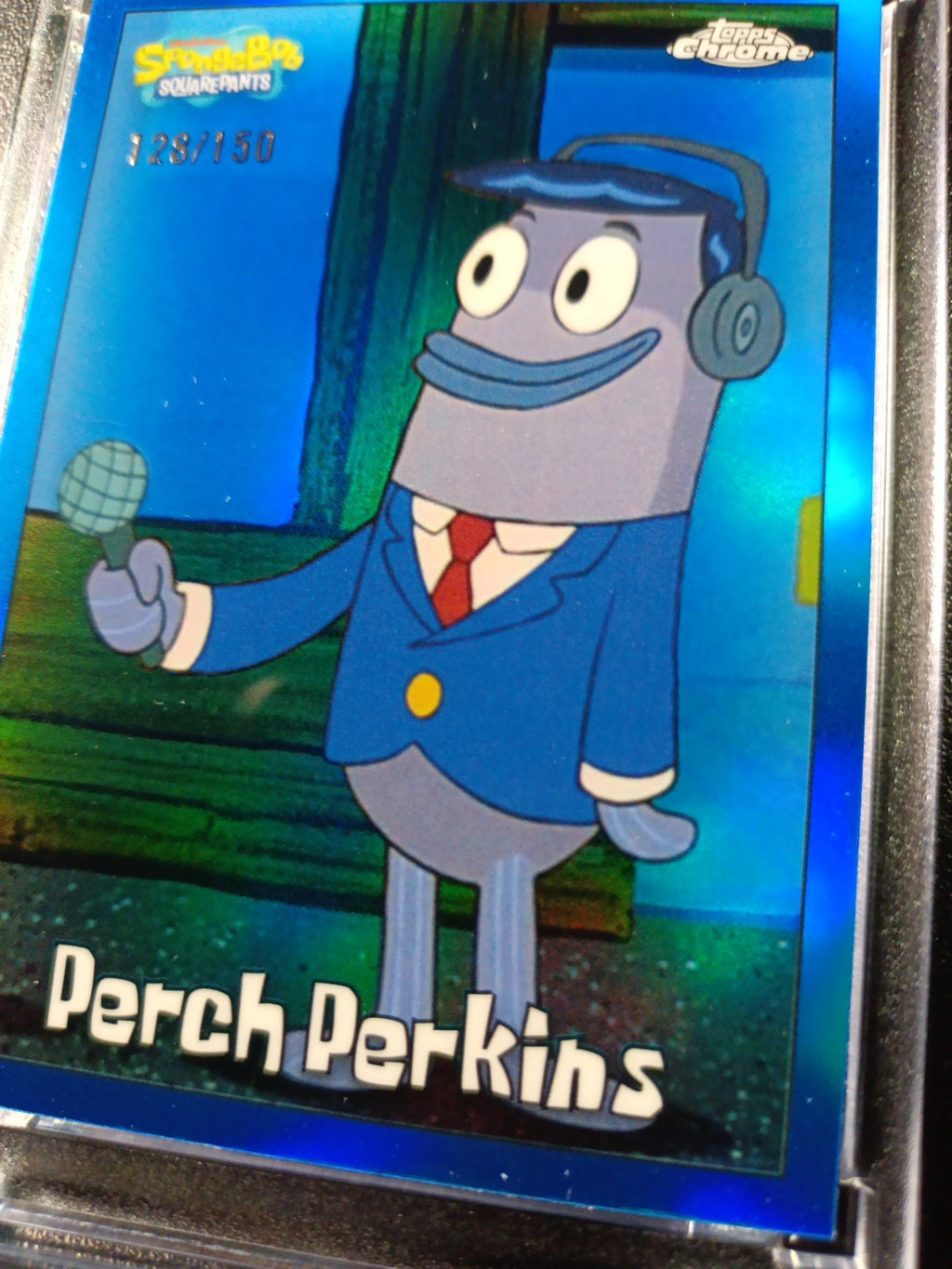 Spongebob /150 Perch Perkins Reporter Blue Refractor Card Topps Chrome 2025