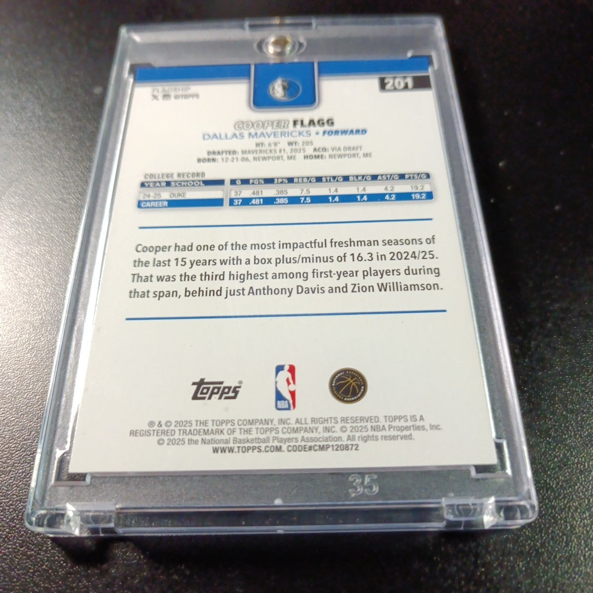 Cooper Flagg Rookie Season Tip Off Foil Card 2025-26 Topps Basketball Card