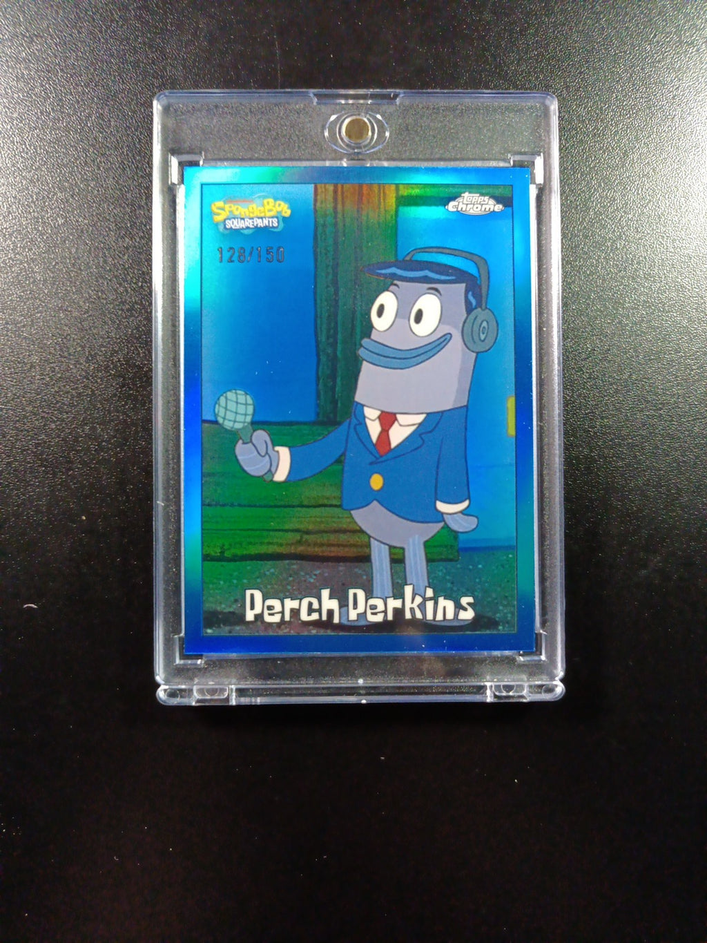 Spongebob /150 Perch Perkins Reporter Blue Refractor Card Topps Chrome 2025