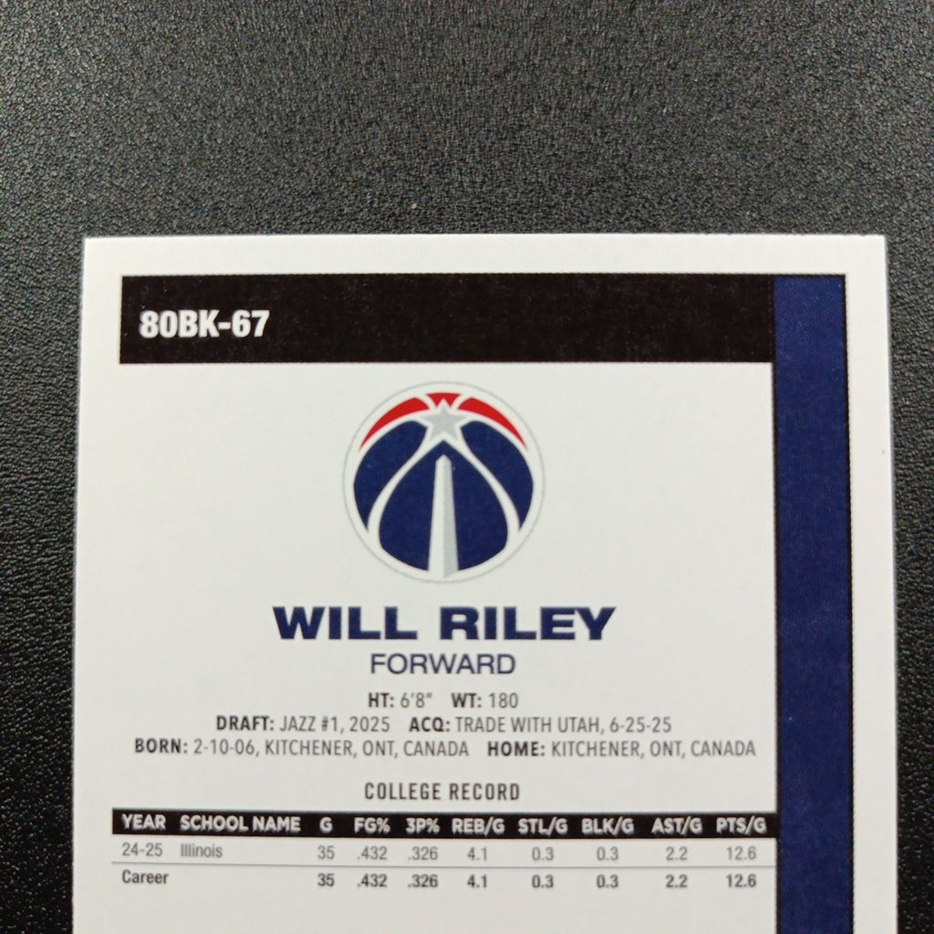 2025-26 Topps Basketball Card Will Riley Silver Foil 45th Anniversary