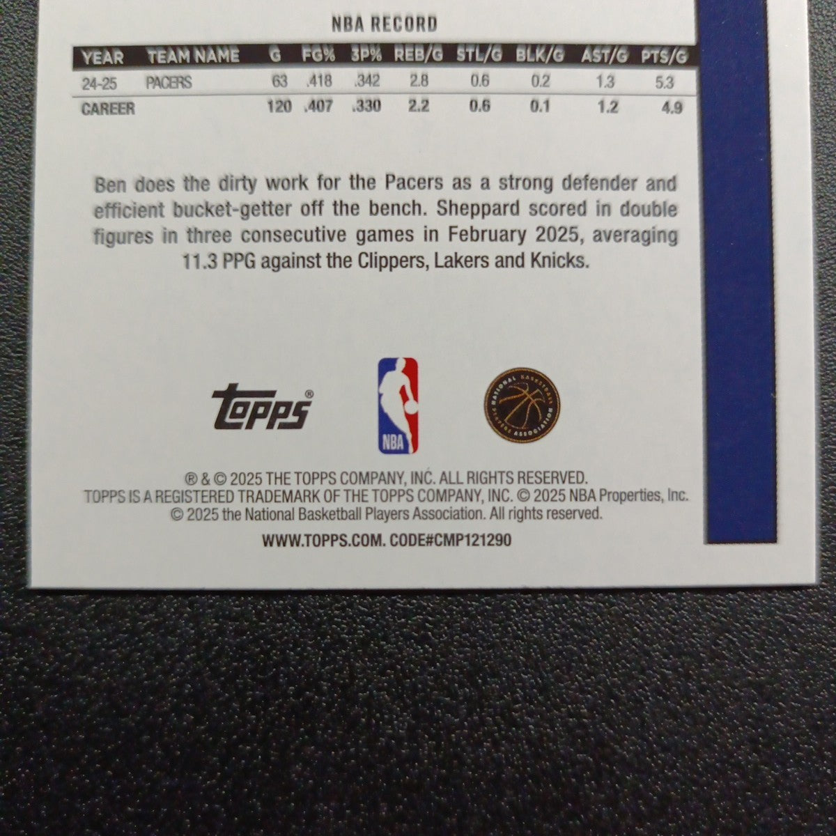 2025-26 Topps Basketball Card Ben Sheppard Silver Foil 45th Anniversary