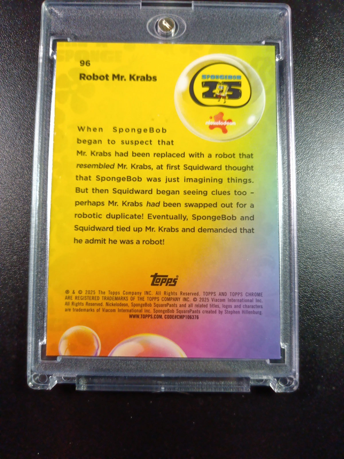 SpongeBob 6/99 Blue Bubblefractor Robot Mr. Krabs Bubble Card Topps Chrome /99