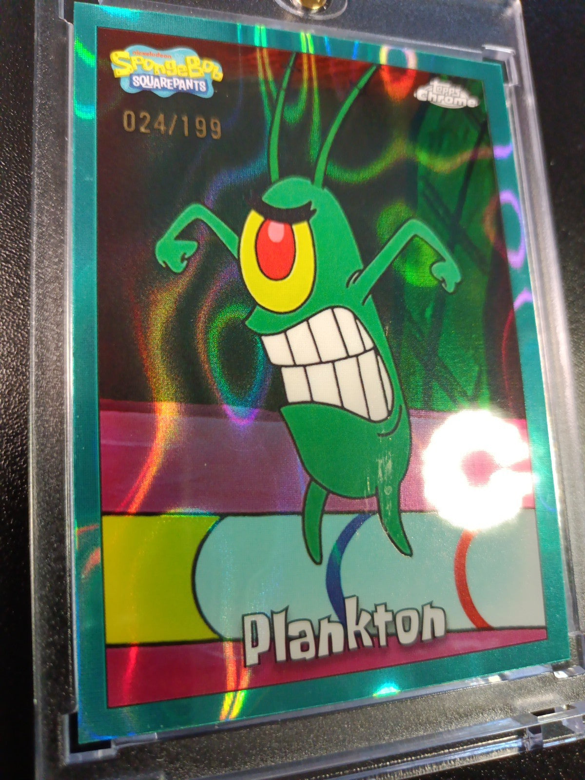 SpongeBob #/199 Plankton Aqua Green Wave Prizm Refractor Topps Chrome 2025