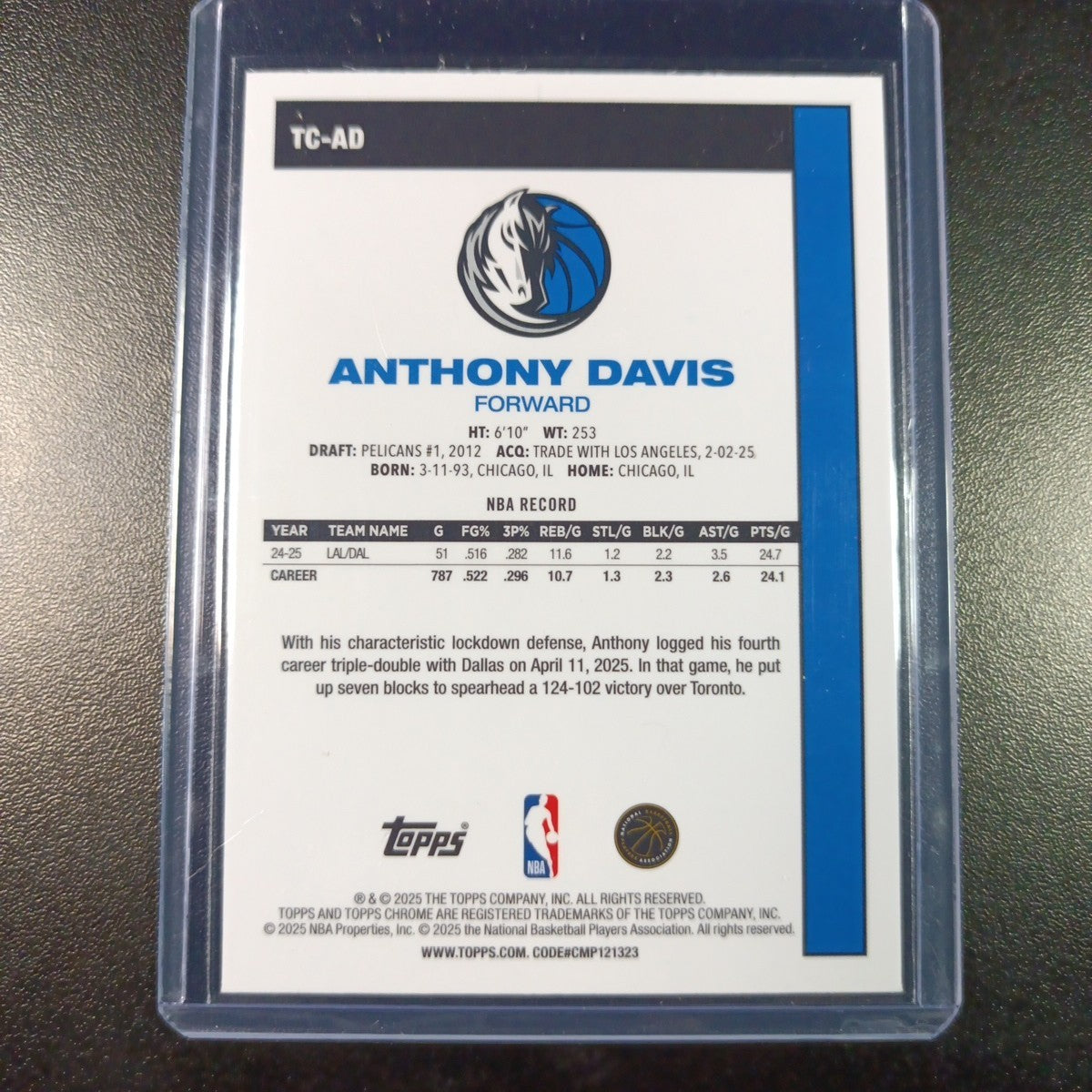 Mojo Refractor Anthony Davis 45th Anniversary Card 25-26 Topps Basketball NBA