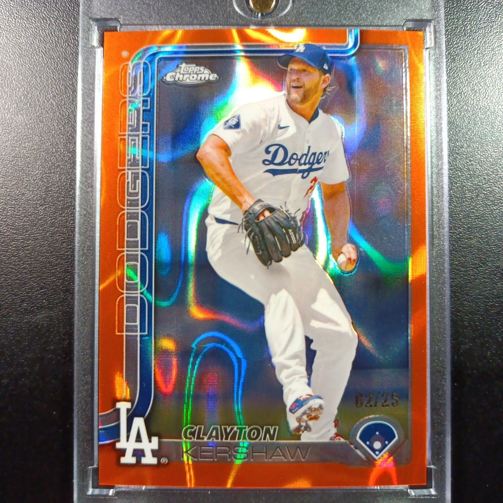 Clayton Kershaw #2/25 Orange Lava Prizm Refractor Topps Chrome Baseball Card 