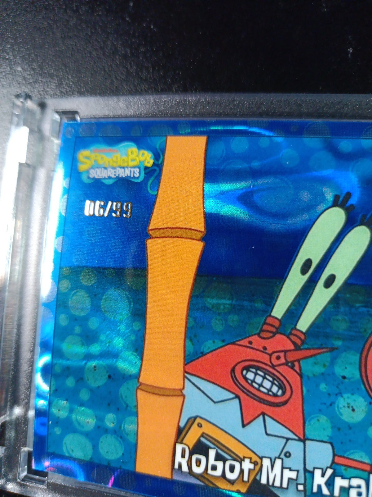 SpongeBob 6/99 Blue Bubblefractor Robot Mr. Krabs Bubble Card Topps Chrome /99