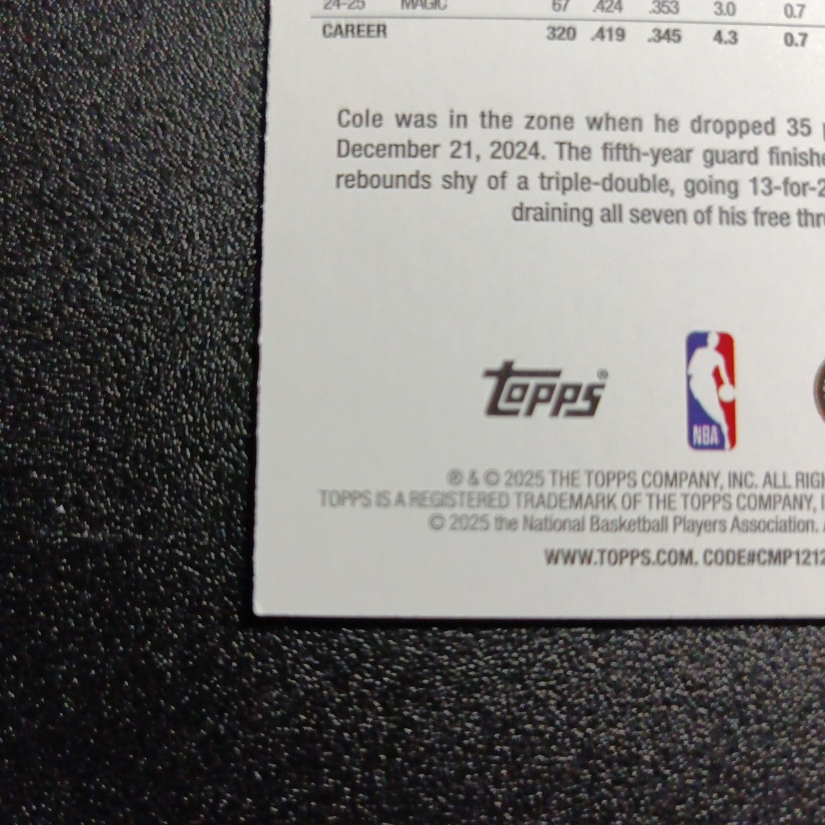 2025-26 Topps Basketball Card Cole Anthony Silver Foil 45th Anniversary