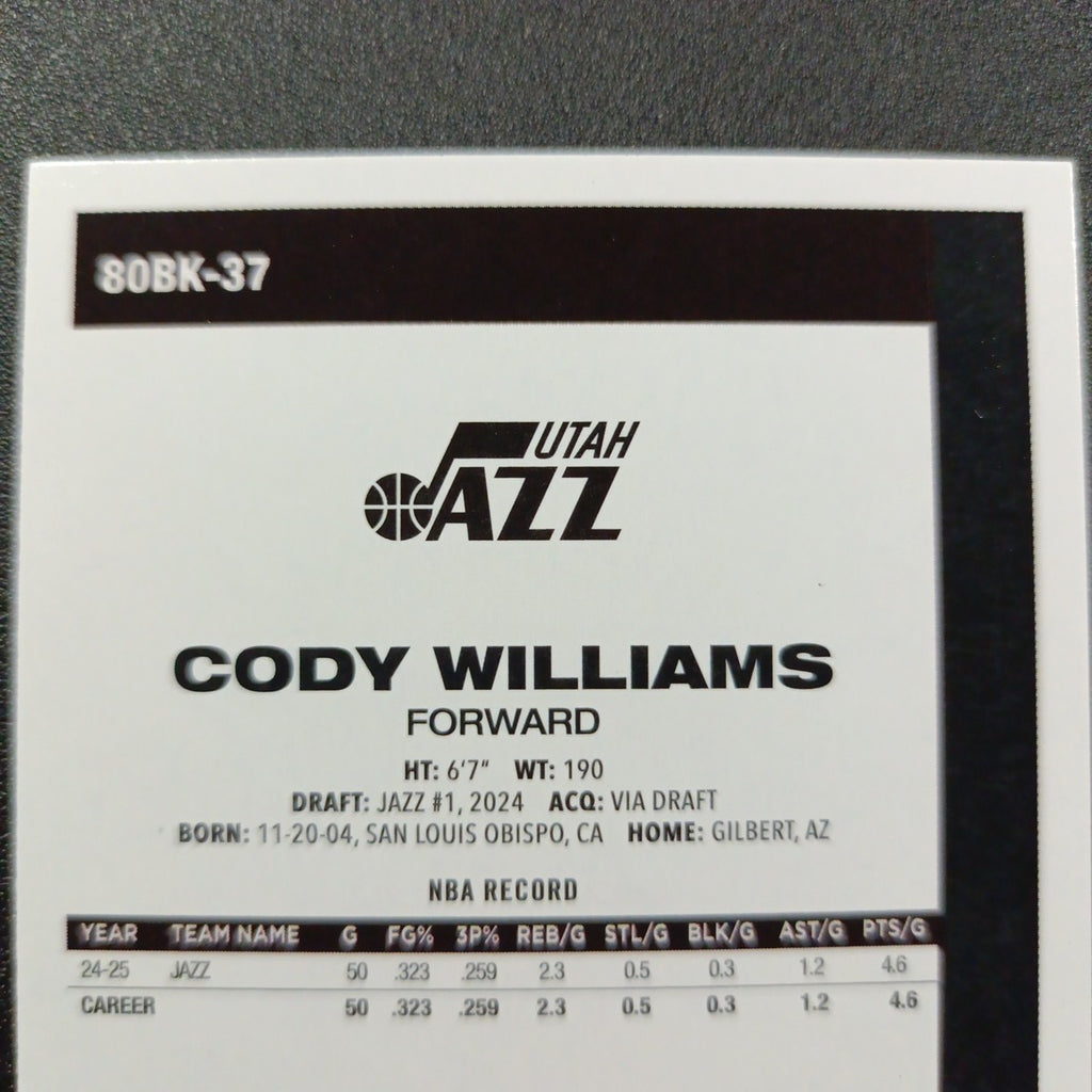 2025-26 Topps Basketball Card Cody Williams Silver Foil 45th Anniversary
