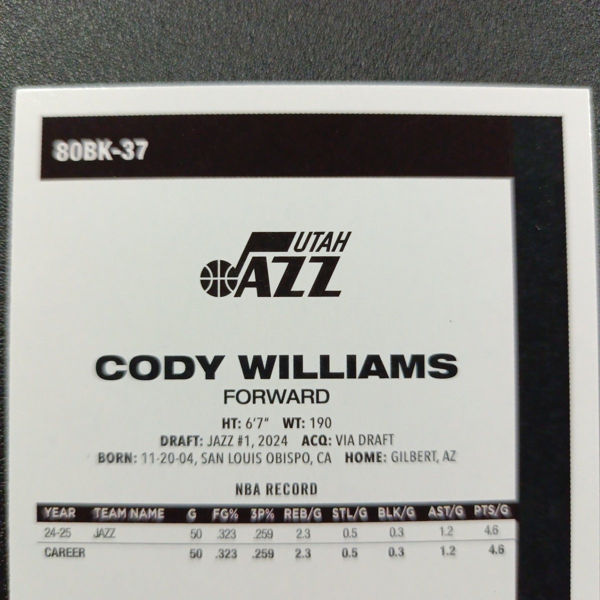 2025-26 Topps Basketball Card Cody Williams Silver Foil 45th Anniversary