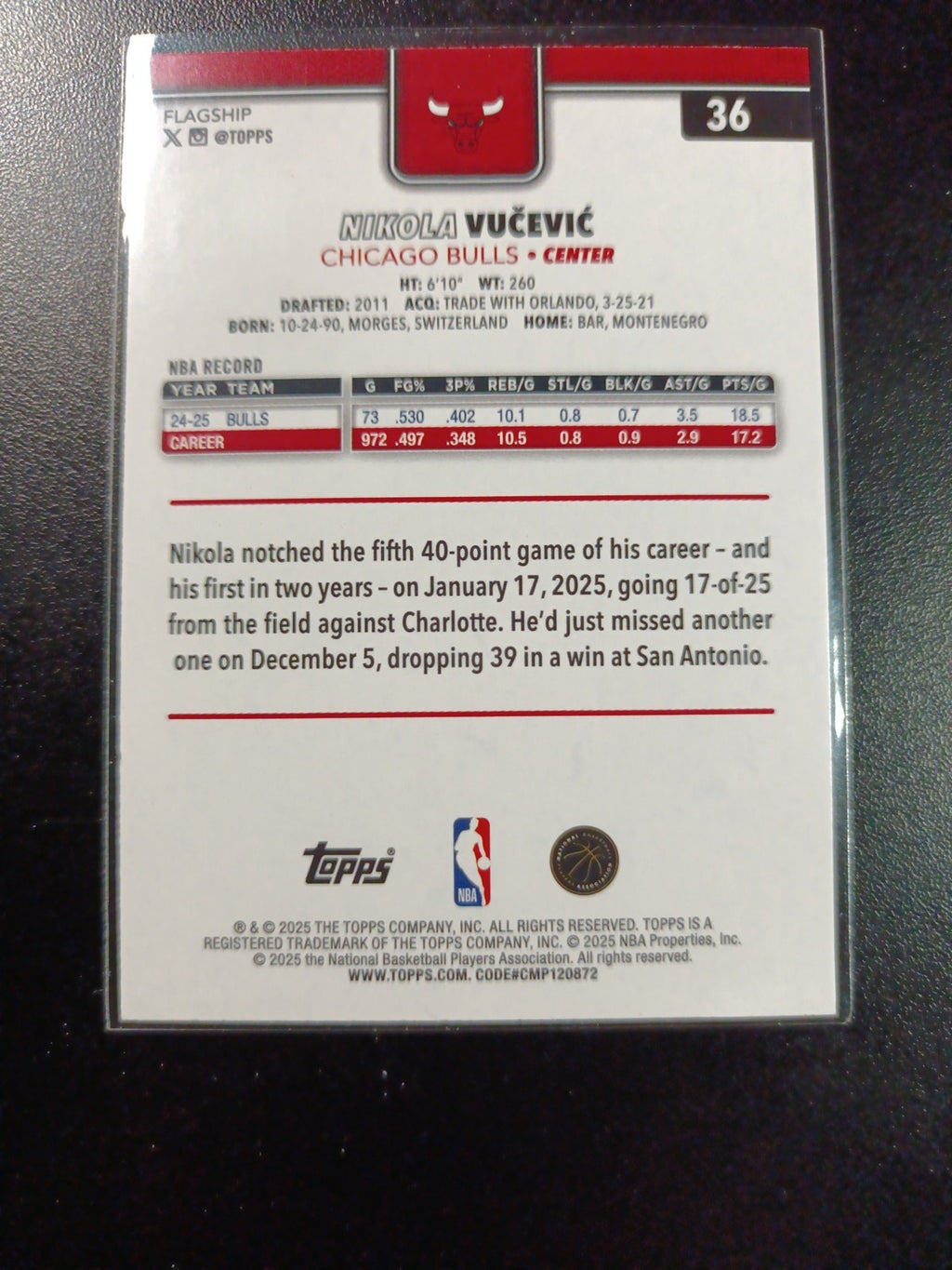 # /2025 Nikola Vucevic Gold Card 2025-26 Topps Basketball NBA Chicago Bulls
