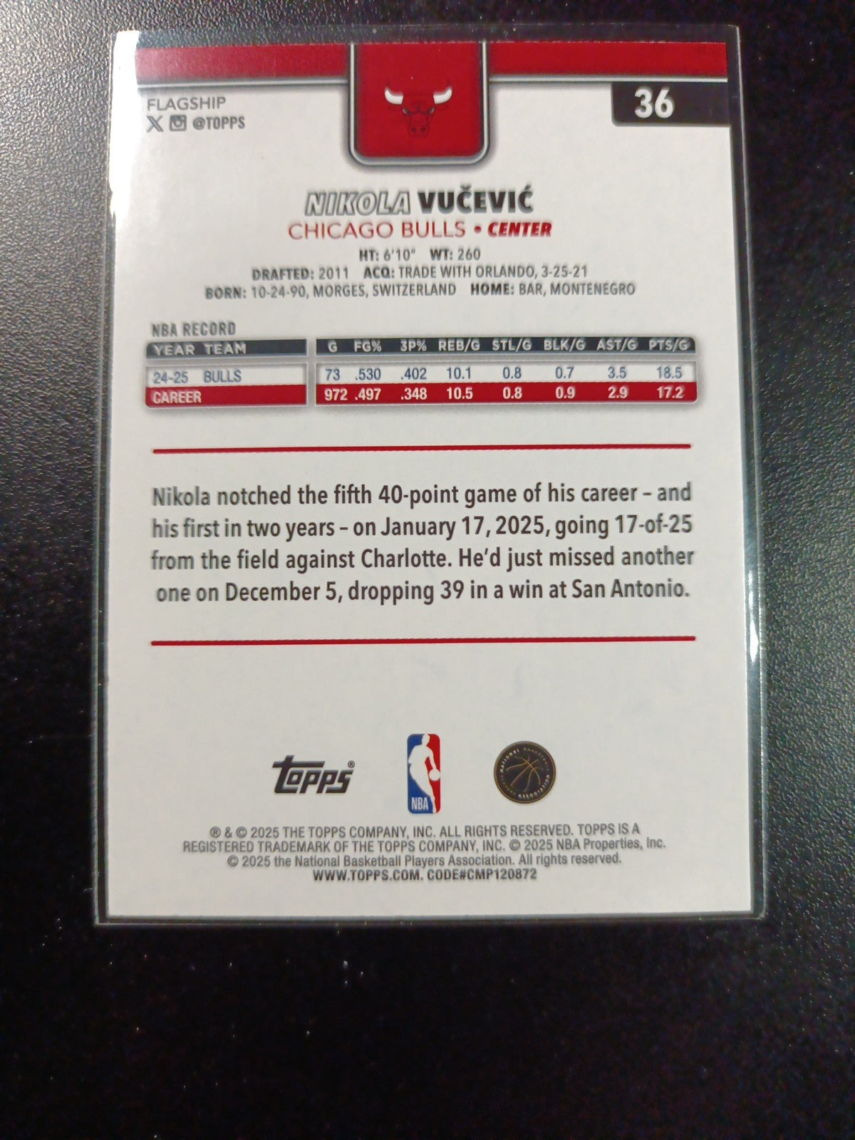 # /2025 Nikola Vucevic Gold Card 2025-26 Topps Basketball NBA Chicago Bulls