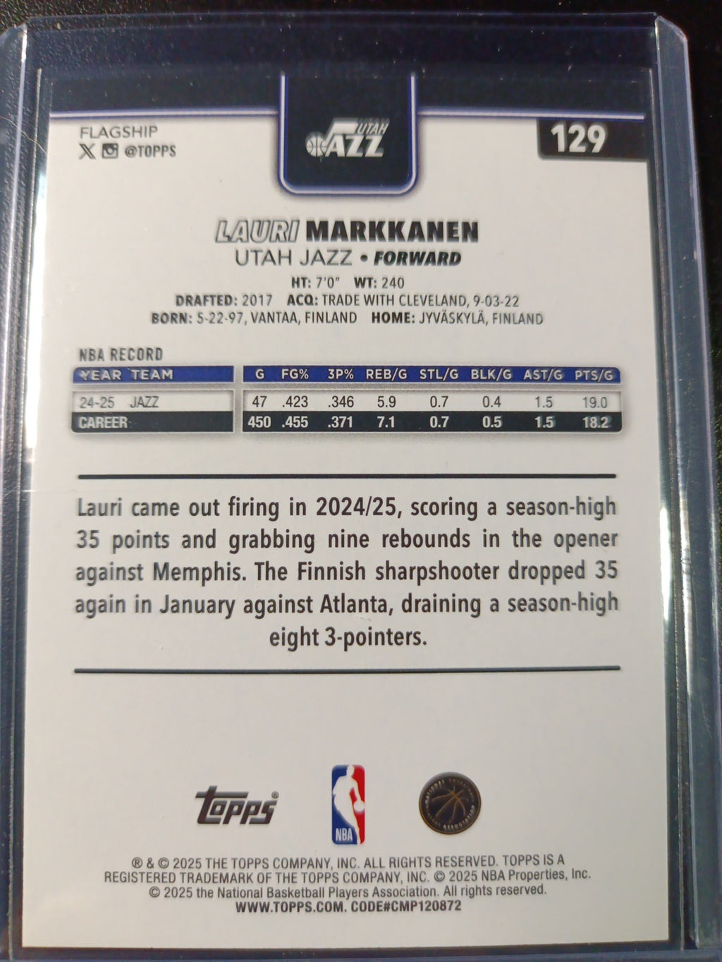 # /2025 Gold Topps Basketball 2025-26 Card Lauri Markkanen 515/2025 Case Hit