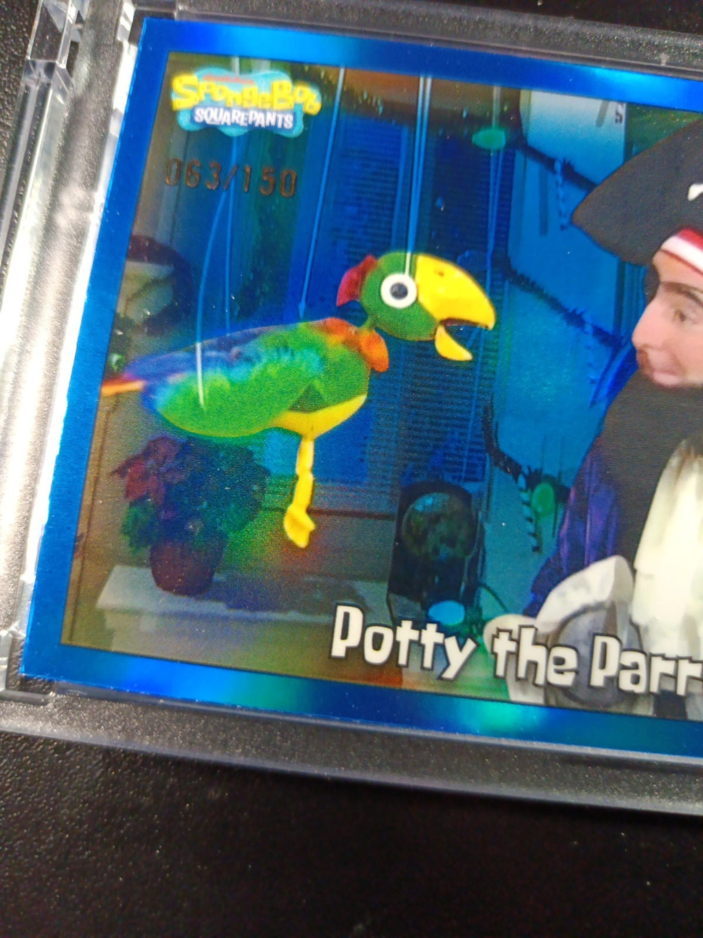 SpongeBob 63/150 Potty The Parrot Patchy The Pirate Blue Refractor Card /150