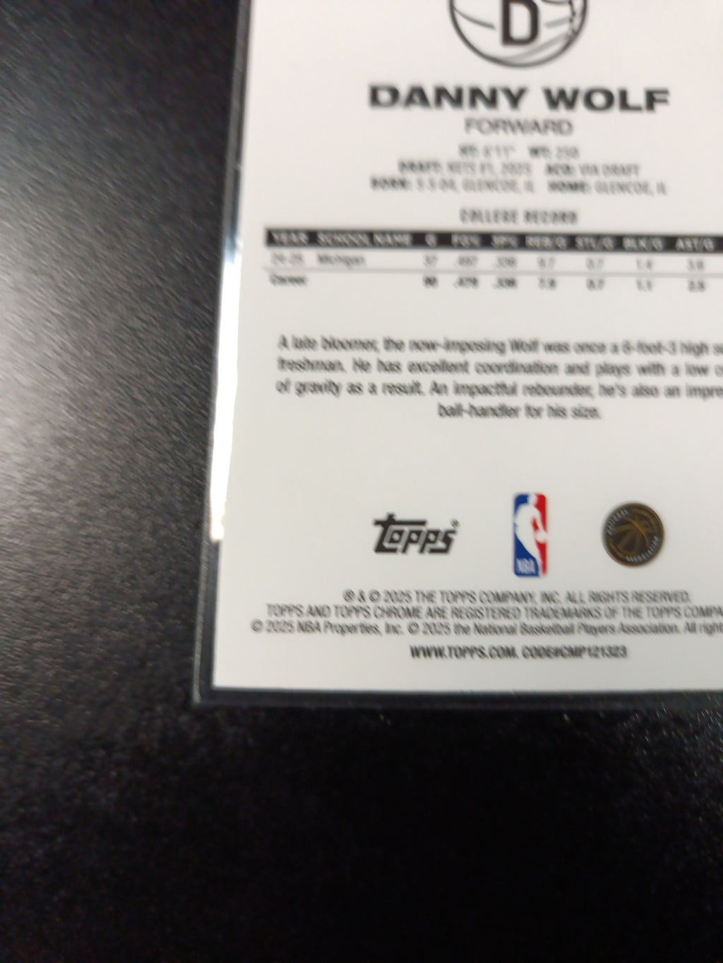 Mojo Refractor Rookie Danny Wolf 45th Anniversary Card 25-26 Topps Basketball 