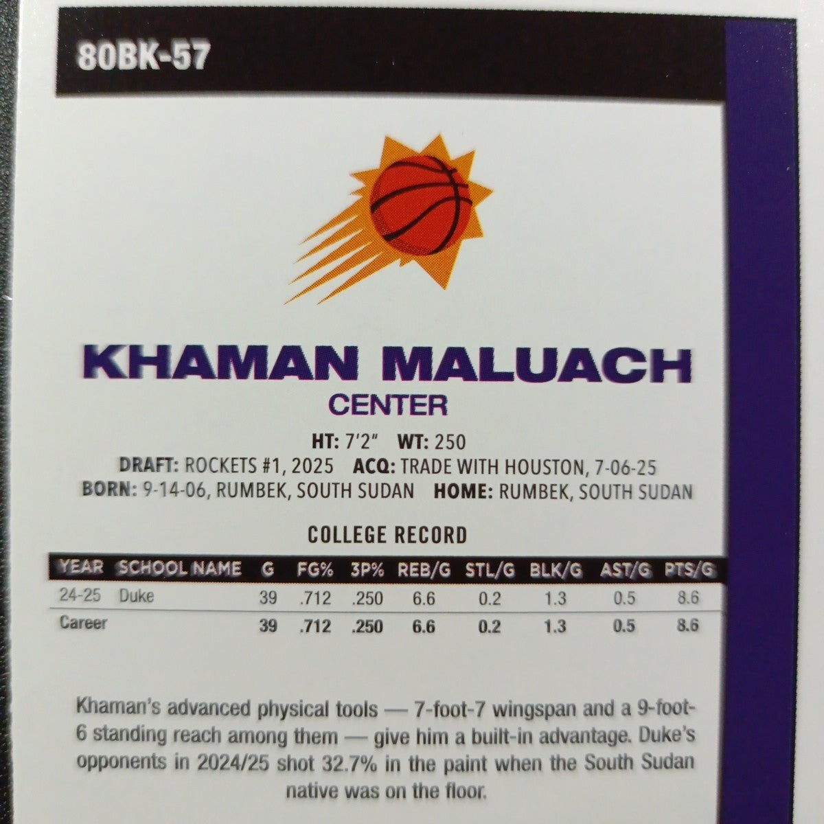 2025-26 Topps Basketball Card Khaman Maluach Silver Foil 45th Anniversary