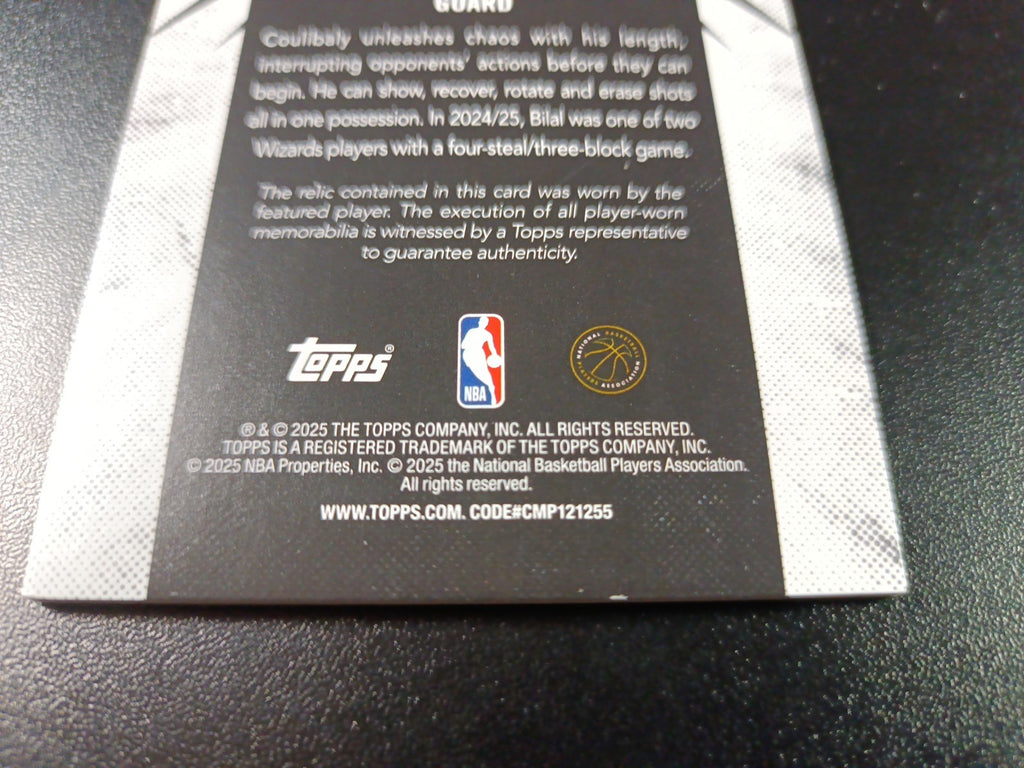 /99 Topps Basketball 2025-26 Card Bilal Coulibaly Jersey Patch Relic Green Prizm