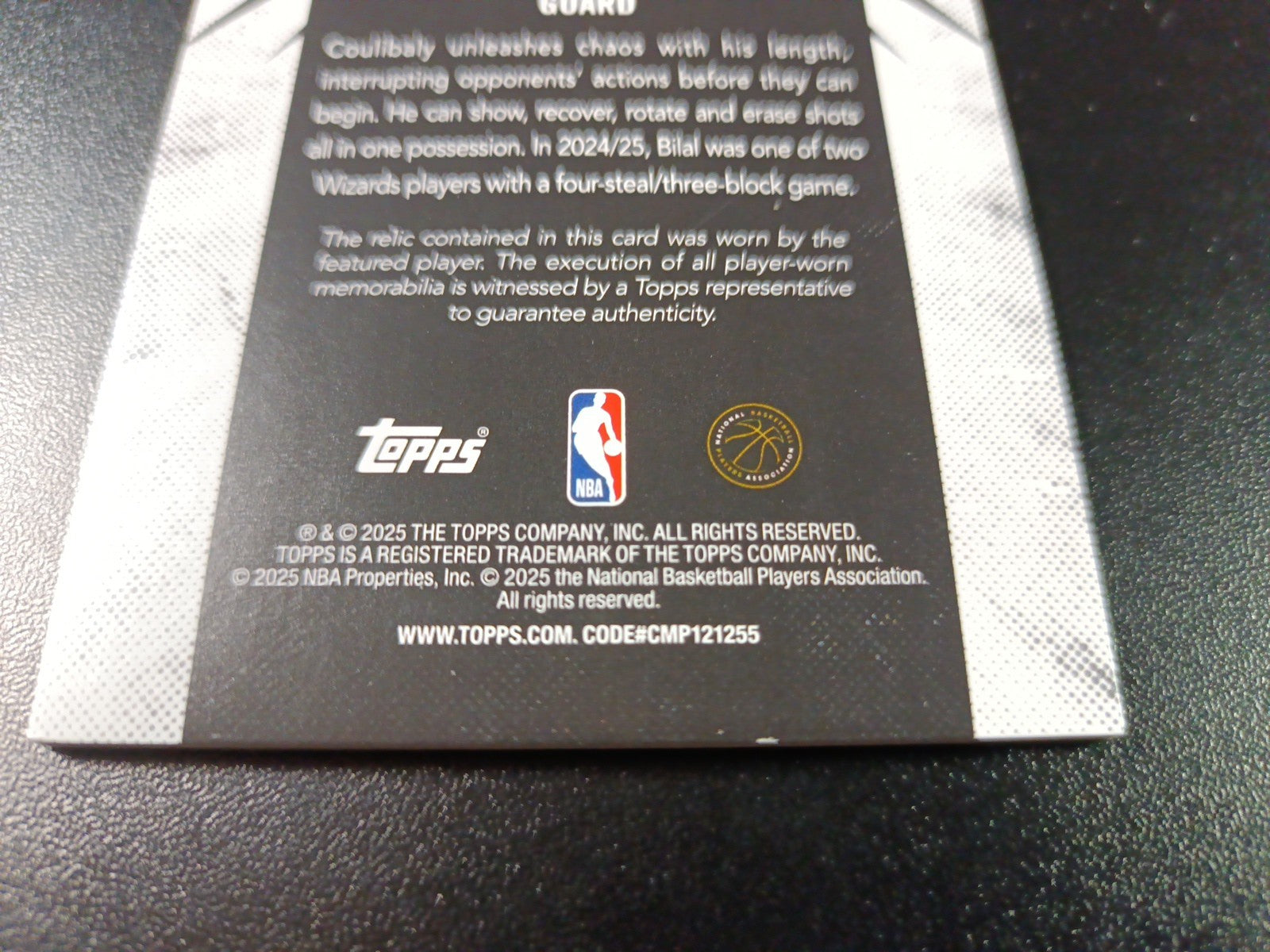 /99 Topps Basketball 2025-26 Card Bilal Coulibaly Jersey Patch Relic Green Prizm