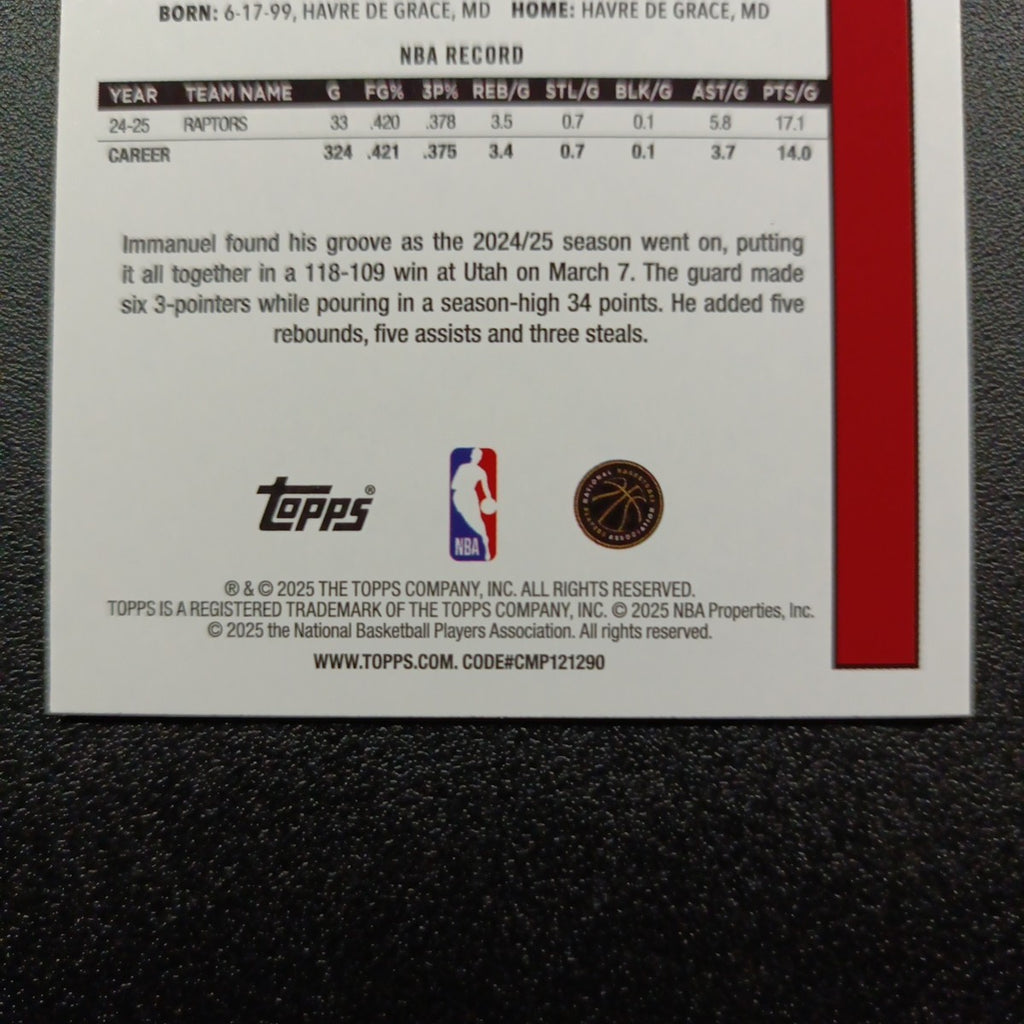 2025-26 Topps Basketball Card Immanuel Quickley Silver Foil 45th Anniversary