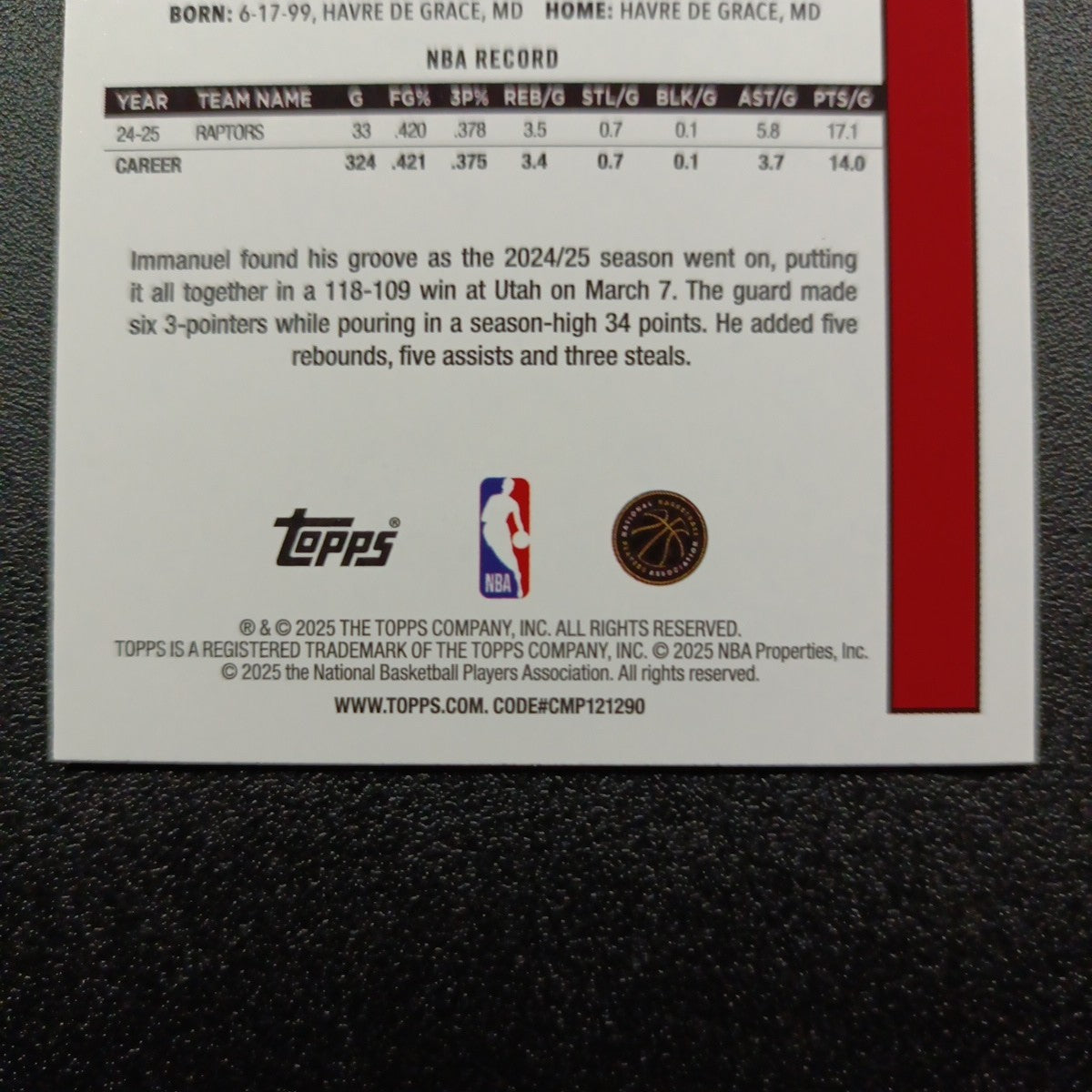 2025-26 Topps Basketball Card Immanuel Quickley Silver Foil 45th Anniversary