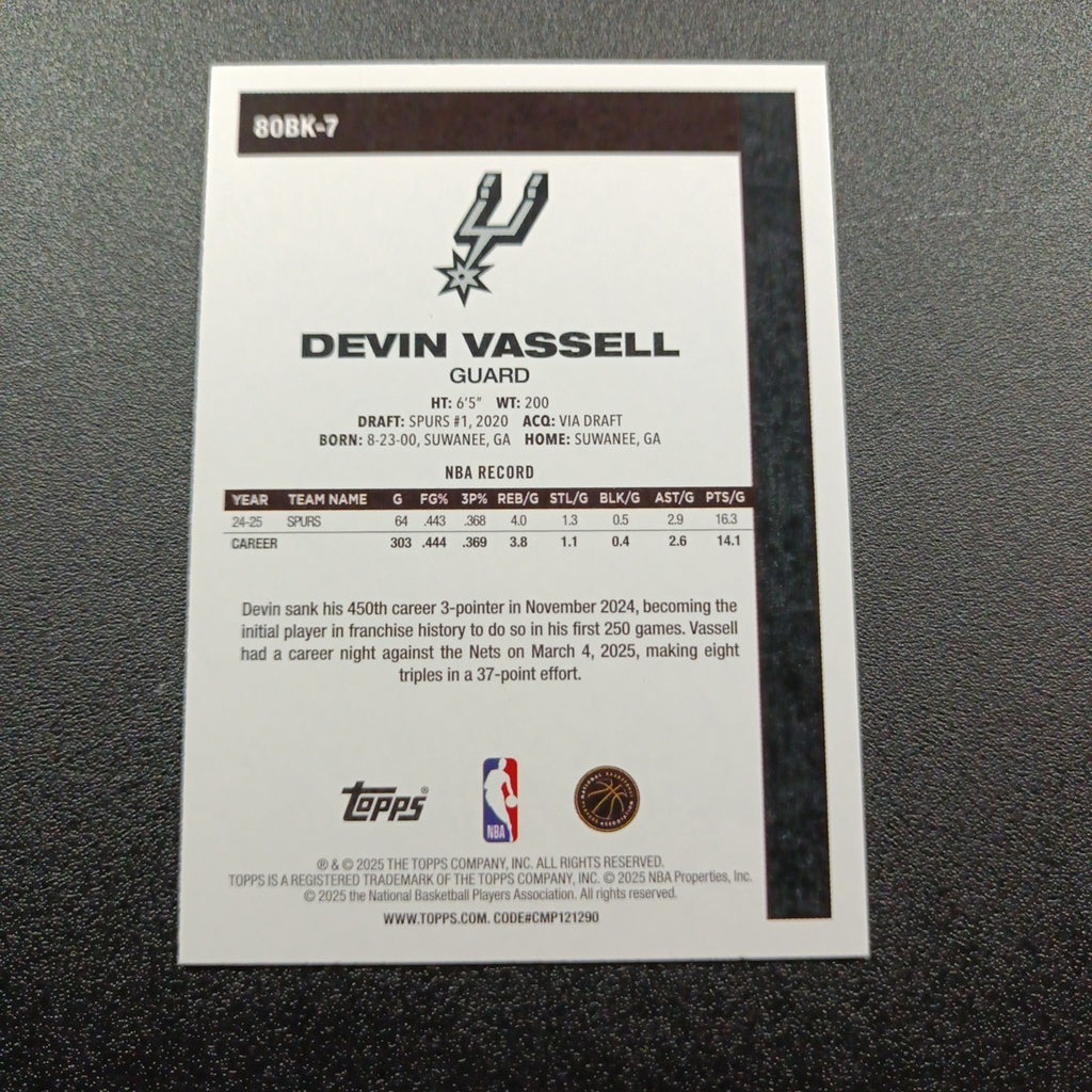 2025-26 Topps Basketball Card Devin Vassell Silver Foil 45th Anniversary