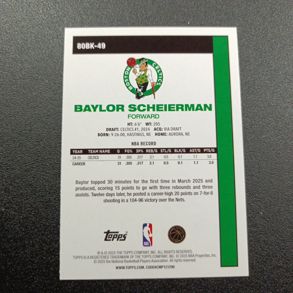 2025-26 Topps Basketball Card Baylor Sheierman Silver Foil 45th Anniversary