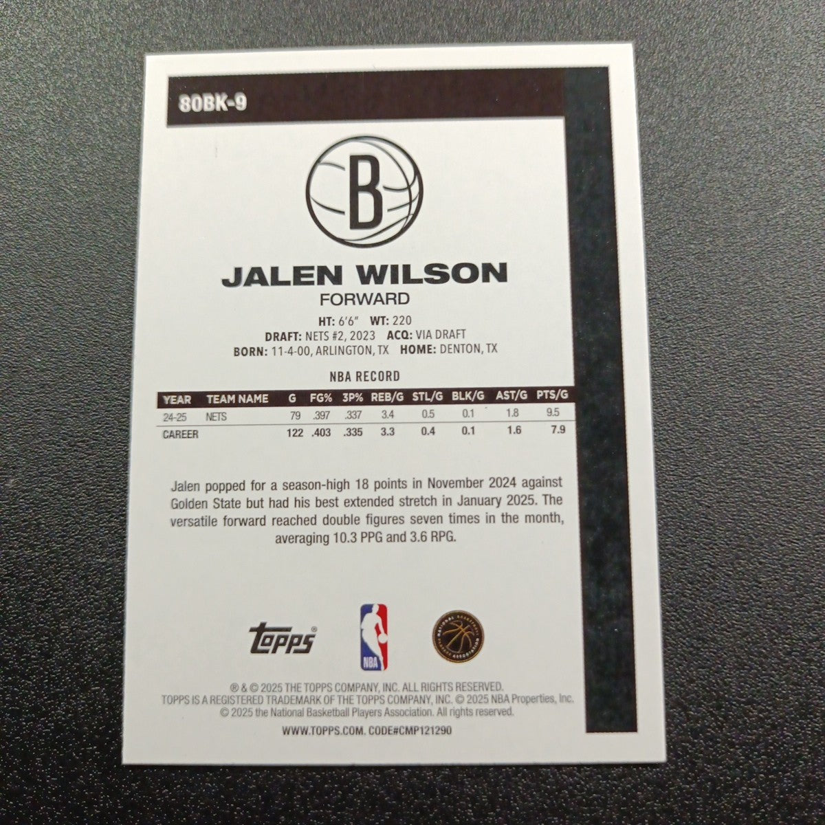 2025-26 Topps Basketball Card Jalen Wilson Silver Foil 45th Anniversary